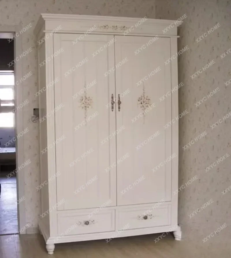 Solid Wood Classic Hand-Painted Furniture Colorful Large Wardrobe Three-Month Country Style Pastoral Style