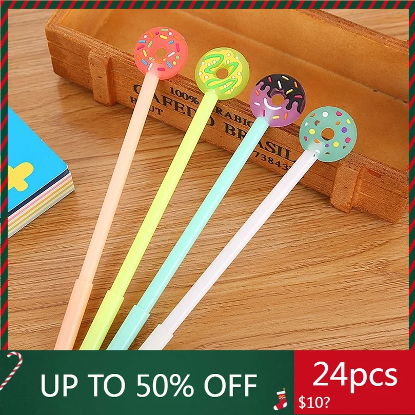 24Pcs Donut Gel Pens Set Candy Color Student Kawaii Cartoon Signature Neutral Pen Creative Learning Stationery Wholesale