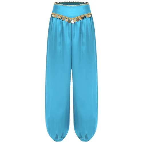 Imagen 2 del producto Pantalones de danza del vientre para mujer, pantalones de baile holgados con lentejuelas de cintura baja, traje de actuación de danza india del vientre árabe de Halloween