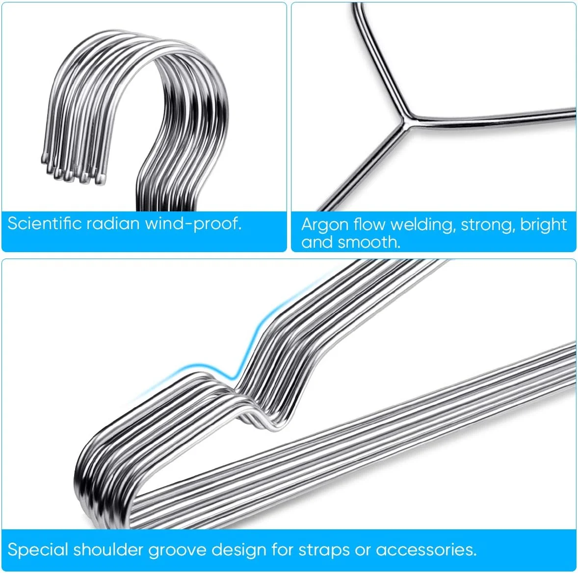 10/20/50PCS Heavy Duty Stainless Steel Hangers, 16.5 Inch Ultra Thin Space Saving for Clothes Wardrobe, Polished Metal Hangers image 5