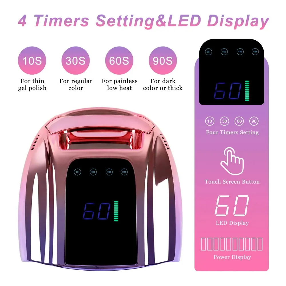 Kabellose Nagellampe, 96 W, wiederaufladbarer Gel-Nagellack-Trockner, UV-Licht für Maniküre, Zuhause und Salon