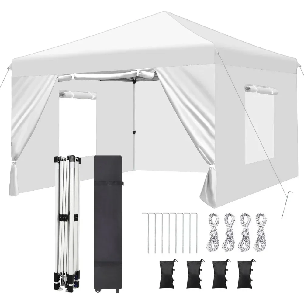 10x10 Pop-Up Canopy Tent with 4 Removable Sidewalls,Mesh Windows，Durable Easy Up Outdoor Canopy，4 Sand Bags,4 Ropes and 8 Stakes