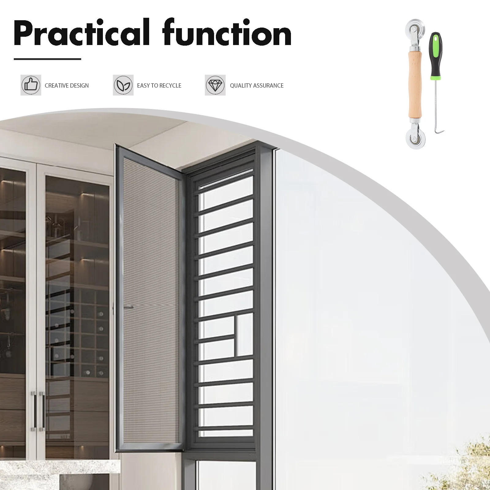 2Pcs Window Screen Installation Tool Mesh Screen Spline Roller Kit Durable Wood Handle Metal Carbon Steel Double Wheel Window