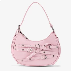 Cinture di moda Deco Halfmoon borse a tracolla da donna borse di colore rosa Punk borsa a tracolla in pelle Pu Y2K borse piccole da donna 2024