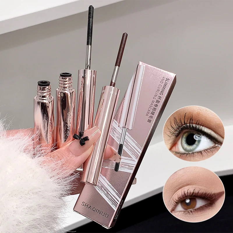 SHAQINUO Máscara de pestañas delgada y rizada: resistente al agua/suor, agrandamiento de ojos, rizo natural de larga duración