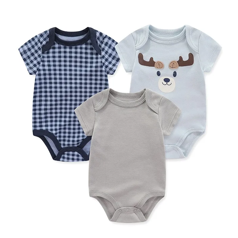 Unisex Bodysuits 3Pieces Cartoon Cotton Baby Girl Clothes 0-12M New Born Baby Boy Clothes Set Short Sleeve Bebes