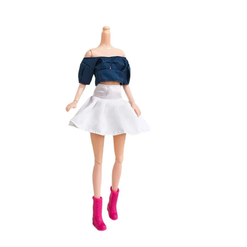 30cm/11 Polegada supermodelo boneca roupas acessórios doce estilo universitário topo + cintura alta saia plissada conjunto brincalhão vestir-se roupas