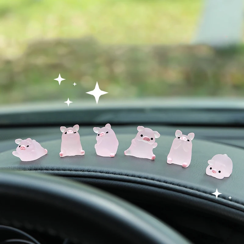 6pcs/Set Car Center Console Resin Noctilucent Pig Doll Ornament Car Rearview Mirror Decoration Bicycle Auto Interior Accessories