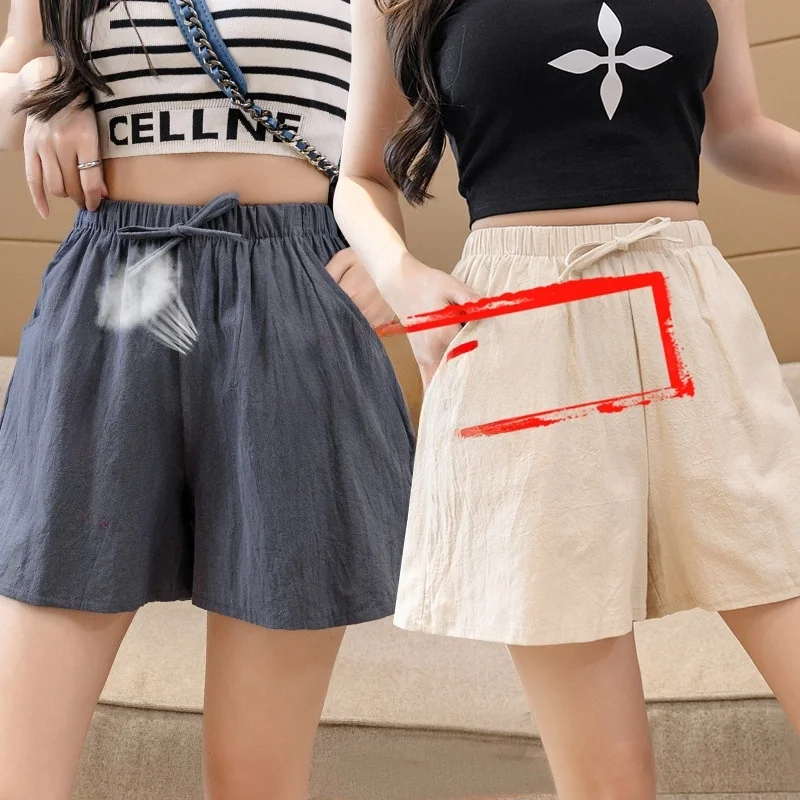 

Женские летние свободные брюки из хлопка и льна больших размеров, домашние брюки длиной четверти, широкие брюки, удобная посадка