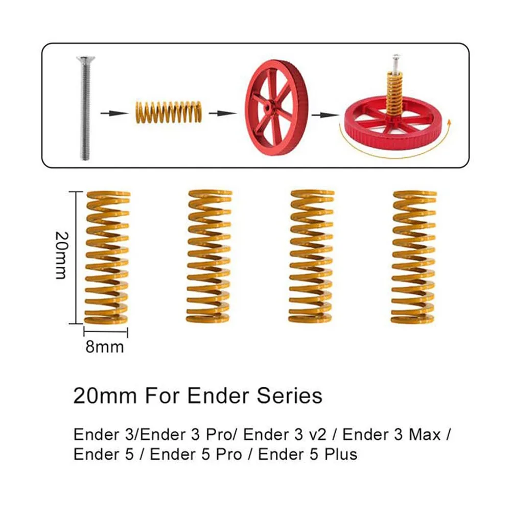 3D Printer Heatbed Leveling Kit Aluminum Hand Twist Leveling Nut + Springs + Silicone Column 18mm 16mm for Ender 3/Ender 5/CR-10