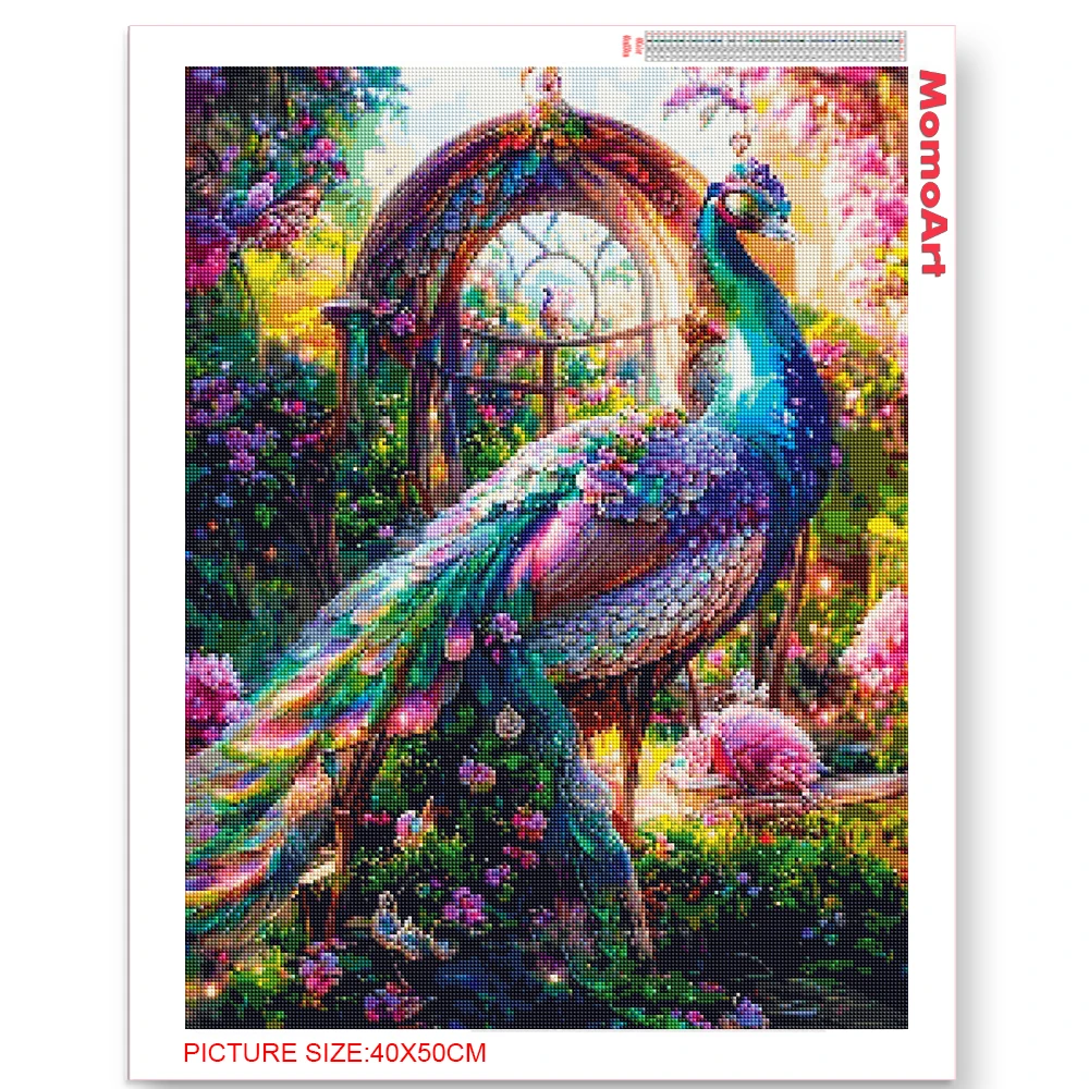 MomoArt Full Round Diamond Embroidery Peacock New Collection 2024 Painting Animal Rhinestone Flower Mosaic Moon Handicraft