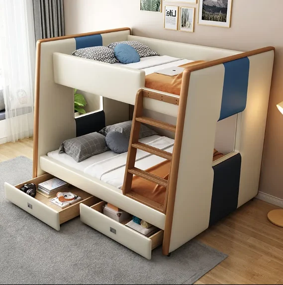 Modern Home Furniture Wooden Bedroom Bunkbed Fram  Full Over  Bunk Bed with Twin Size Trundle