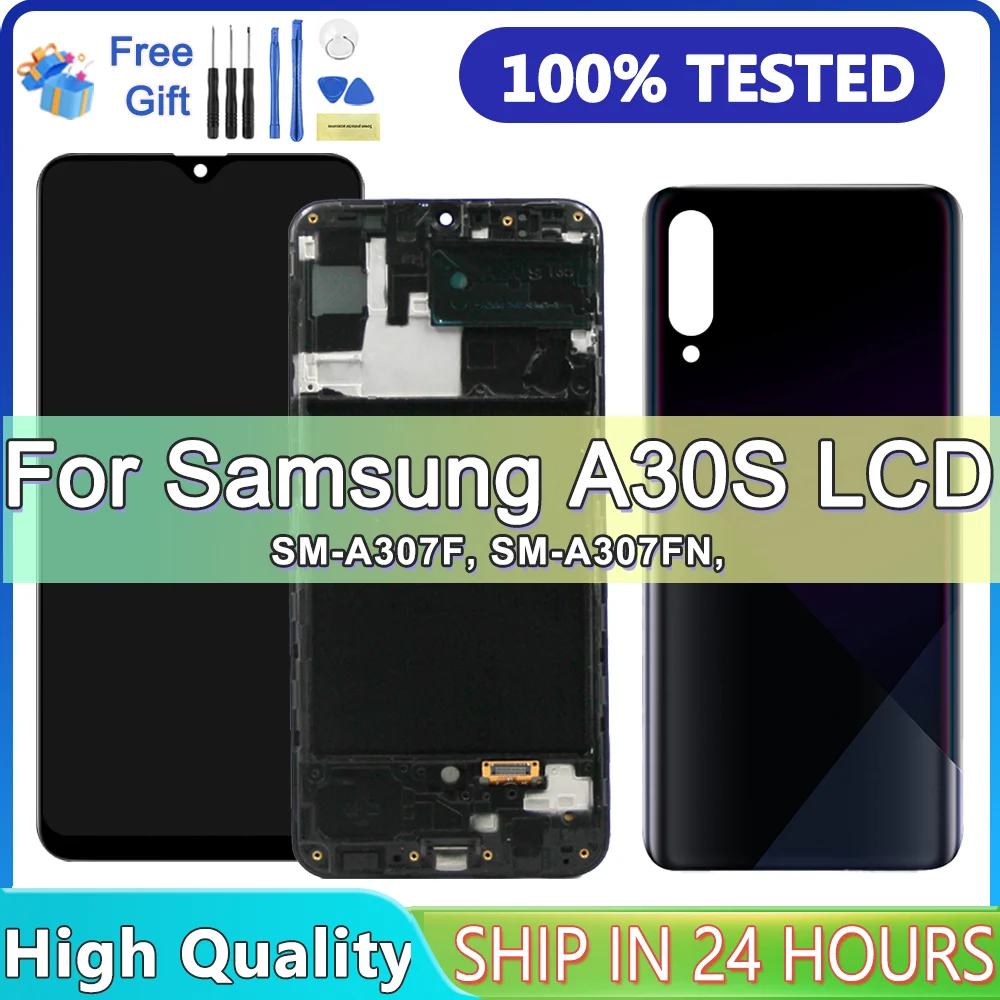100% протестированный экран A30S, для Samsung A30S A307 A307F A307FN A307G A307YN ЖК-дисплей, цифровой сенсорный экран с рамкой