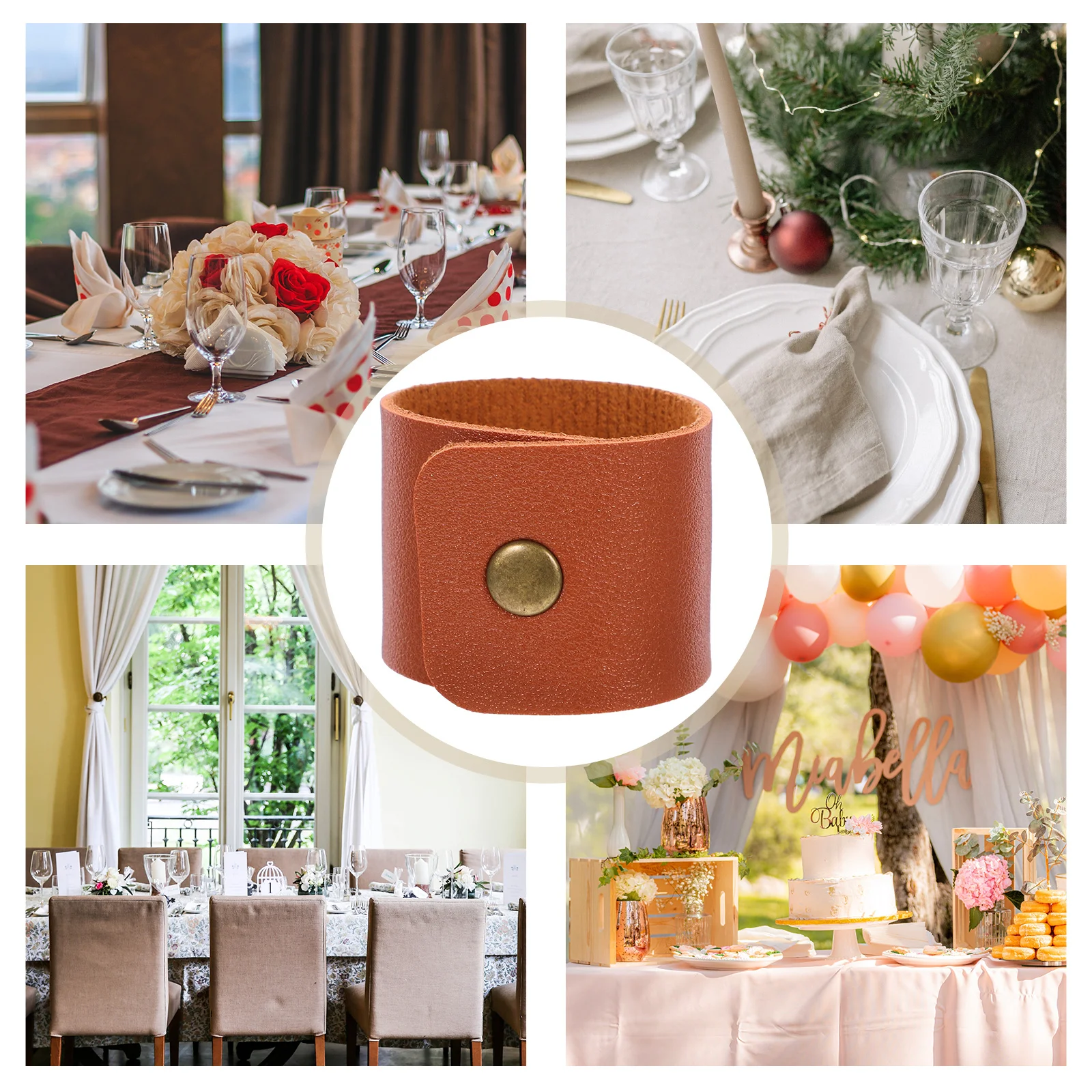 

6Pcs PU Napkin Rings Modern Reusable Napkin Holders for Dining Table Wedding Party Thanksgiving Banquet Decor
