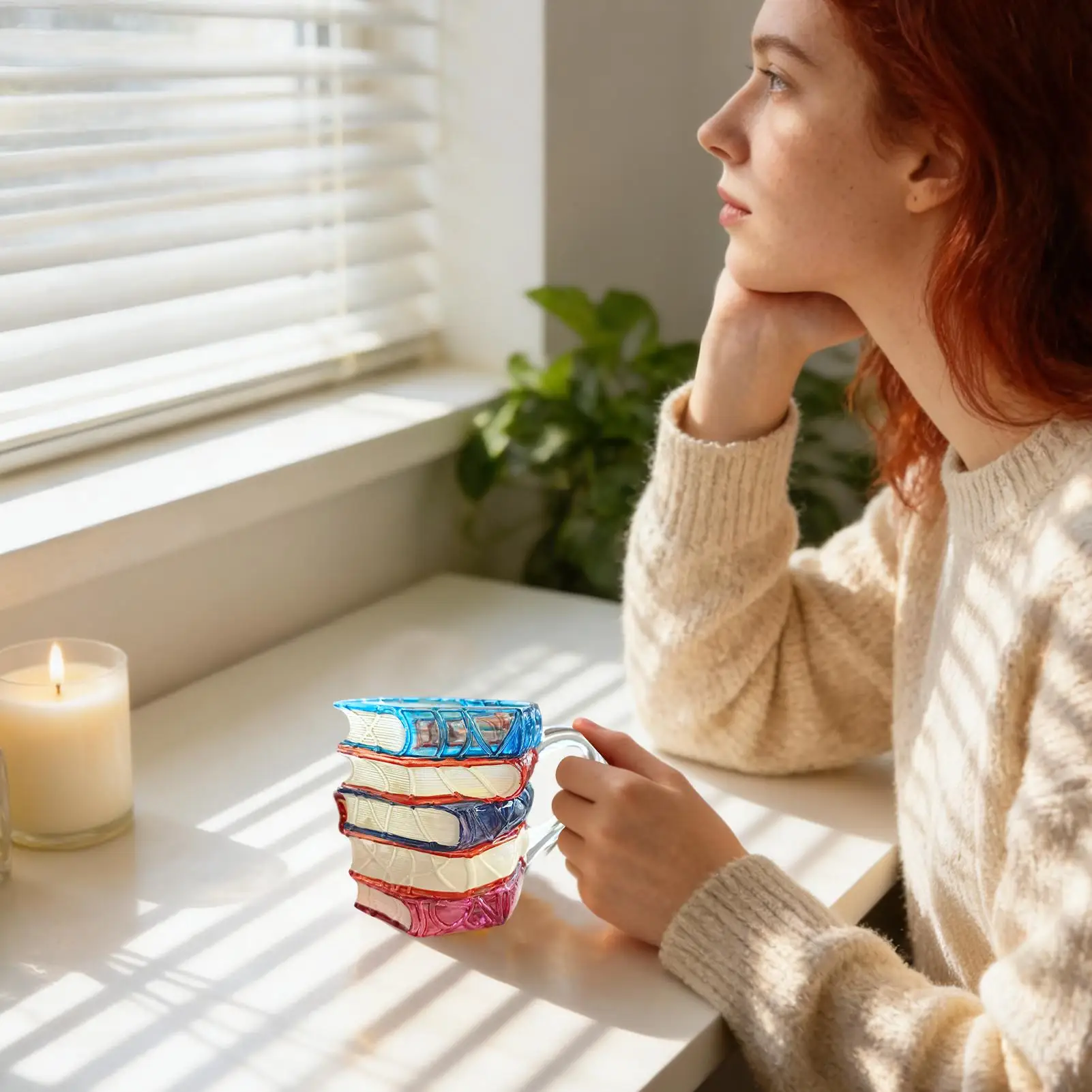 Bemalte Buchbecher, ein neuartiger 3D-Kaffeebecher mit bemaltem Buch, ein einzigartiger Stapel von Büchern, ein lustiger und neuartiger Kaffeebecher zum Lesen