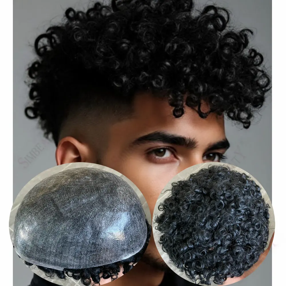 

Мужской парик из натуральных кудрявых волос 15 мм, прочный, с естественной линией роста волос, тонкая полиуретановая основа 0,1 мм, полноразмерный капиллярный протез, незаметный, с технологией Full Injection