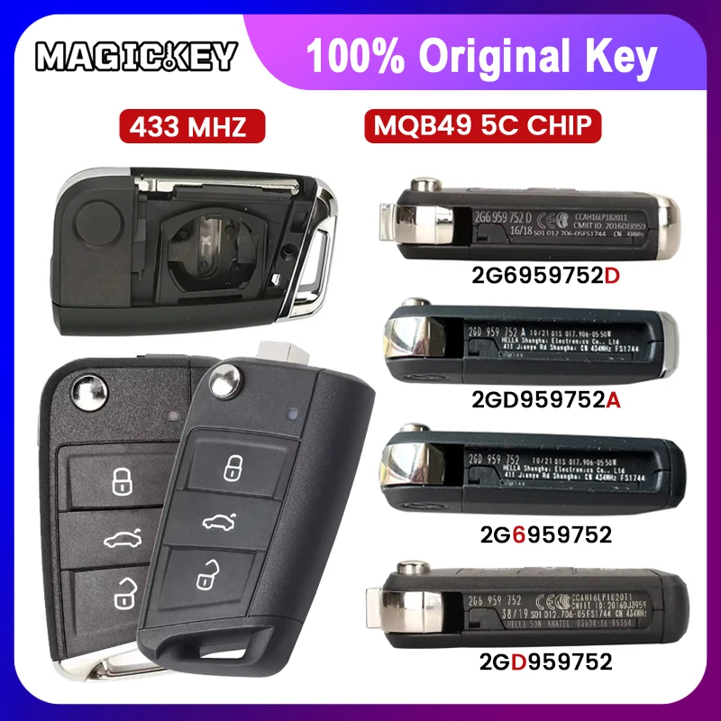

Оригинальный смарт-ключ-брелок MQB49 5C с 3 кнопками 2G6 959 752 для Volkswagen Golf Polo 2017+ (2G6 959 752 D/2GD95952/D)