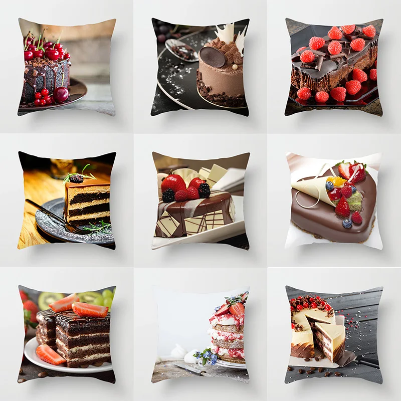 

Gourmet Cake Print Throw Pillow Cover Restaurant Decor Sofa Cushion Room Home 45x45cm