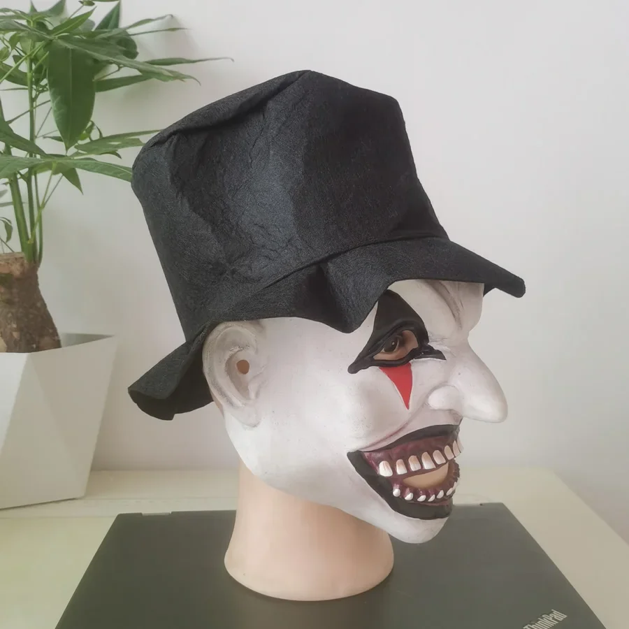 With Hat Evil Joker Jester Mask With Hat Clown Face Masks Latex Halloween Masquerade For Adult Costume Head Covering Helmet image 4