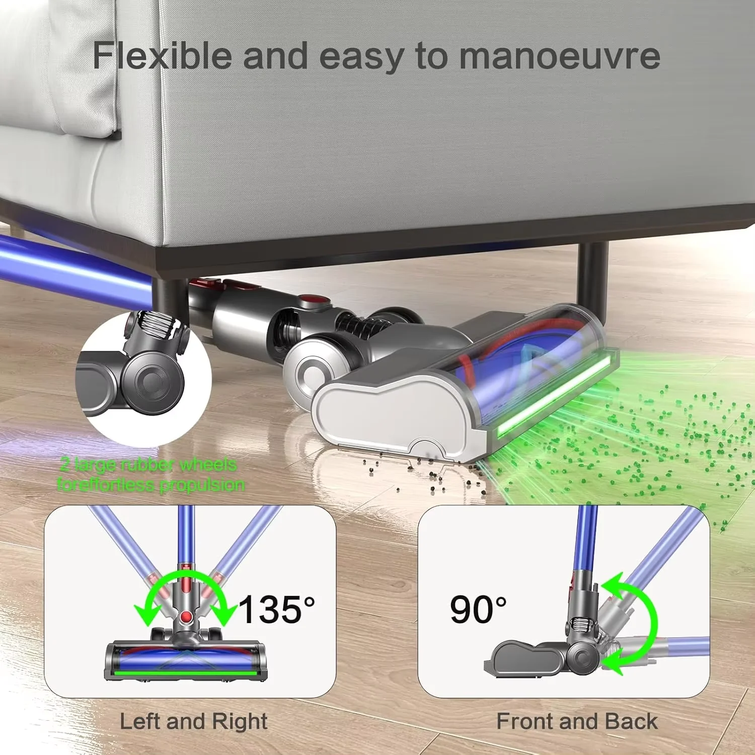 with an independent green LED Brush Head For Dyson V7 V8 V10 V11 V15 Vacuum Cleaner Brush Replacement Floor Brush for Hard Floor view 3