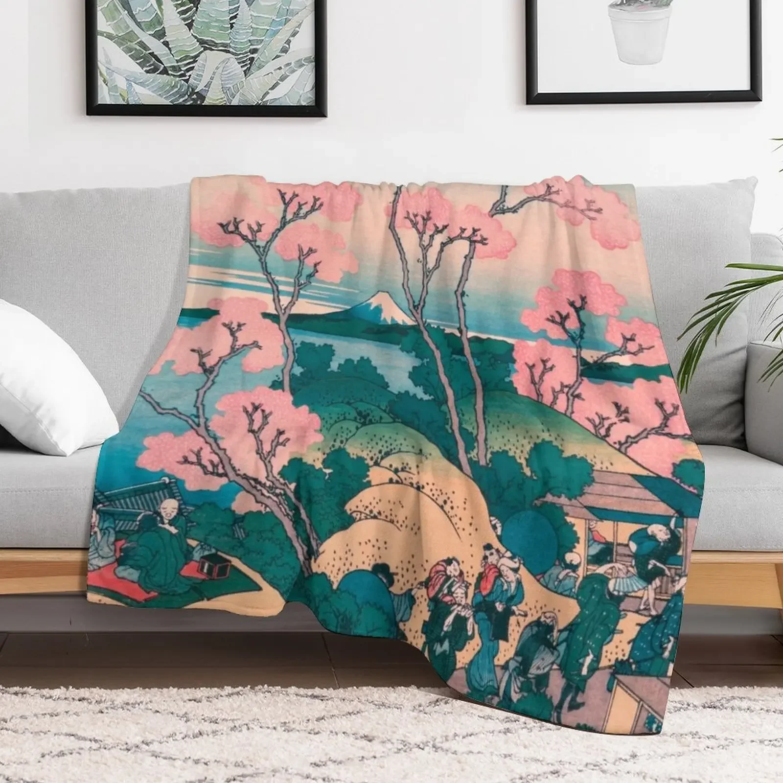New Spring Picnic under Cherry Tree Flowers, with Mount Fuji background Throw Blanket Camping Summer Baby Blankets