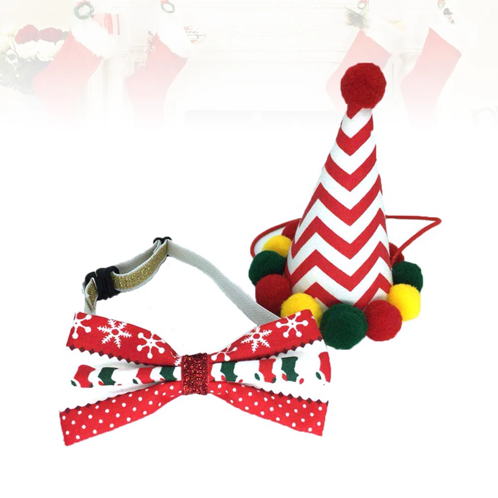 1Set Bow Tie Hat Combo for Pets Soft Cloth Material 19-35Cm Adjustable Charming for Pet Birthday Costumes Bow Tie