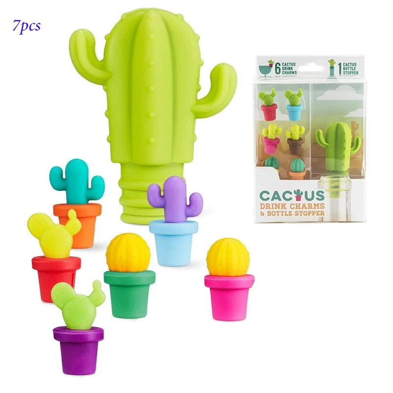 Creative Cactus Shape Wine Bottle Stopper Bottle Stopper Sealing Plugs Dedicated Cup Wine Glass Silicone Label Marker Cactus