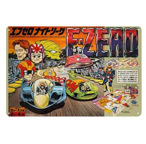 Póster Metálico del Videojuego F-Zero - Letrero Coleccionable de Nintendo - Letrero de Aluminio