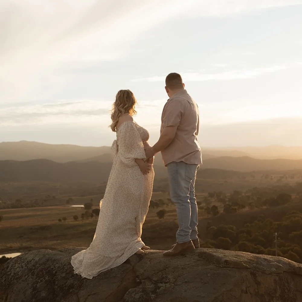 Dwuczęściowy zestaw ciążowy z szyfonu w kwiaty, sukienka w stylu boho do sesji zdjęciowych, sukienka ciążowa do sesji zdjęciowych dla kobiet.