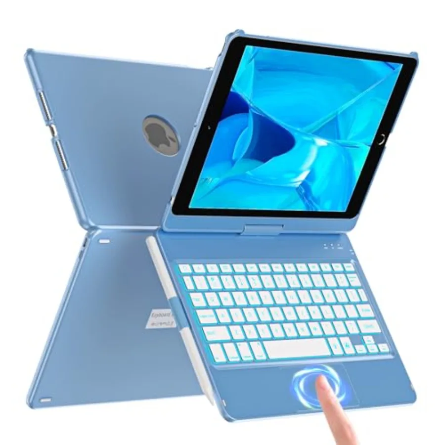 

Keyboard Case for iPad 9th Generation 10.2 2021 Colorful Backlight 360 Slim Cover Smart Sleep/Wake Pencil Holder Compatible wit