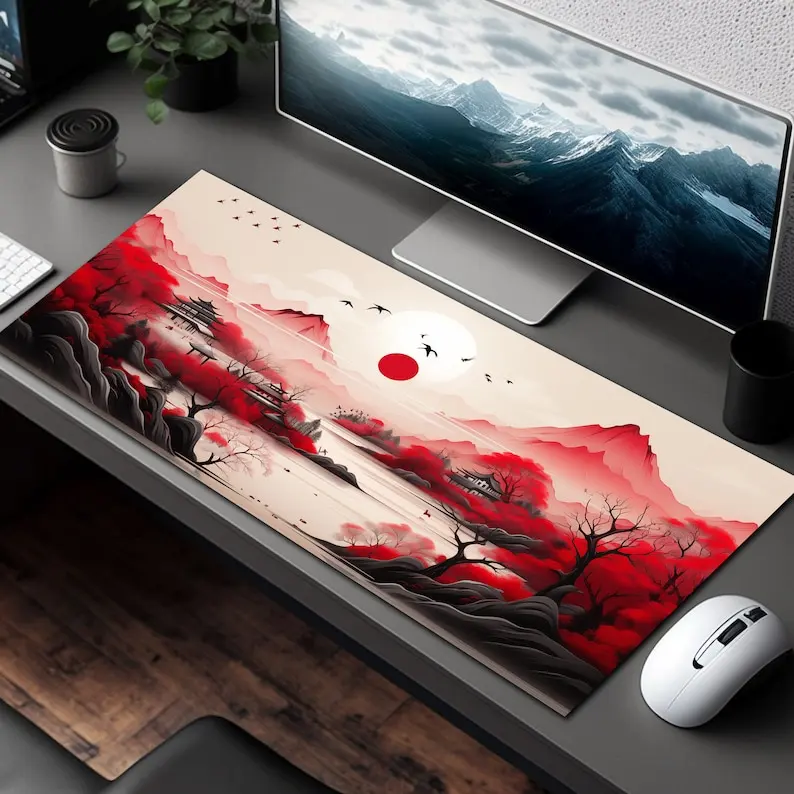 

Japanese Red Mountain Scenery Mouse Pad Large Rubber Anti-slip Desk Accessories Mousepad for Office and Gamer Keyboard Decor Mat