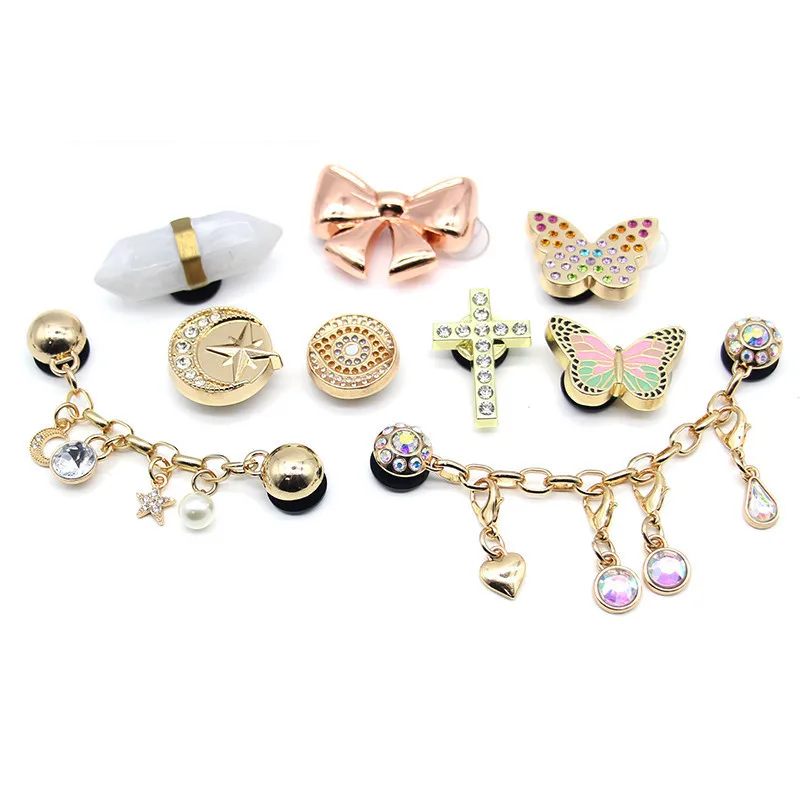 

shoe Metal charms Butterfly Chain Diamond Shoe Buckle fashion Accessories for cross shoes