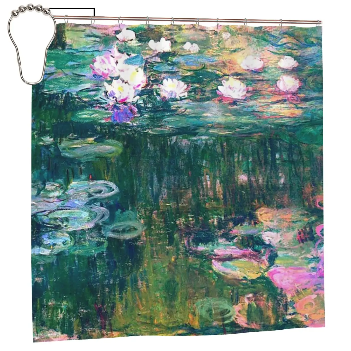 

Занавеска для душа с изображением водяных лилий Моне, полиэстеровая, водонепроницаемая, с крючками