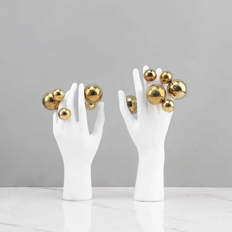 Character Hand Palm Figurines Creative Golden Silvery Nordic Figurines Crafts Abstract Aesthetics Ornament Living Room Sculpture