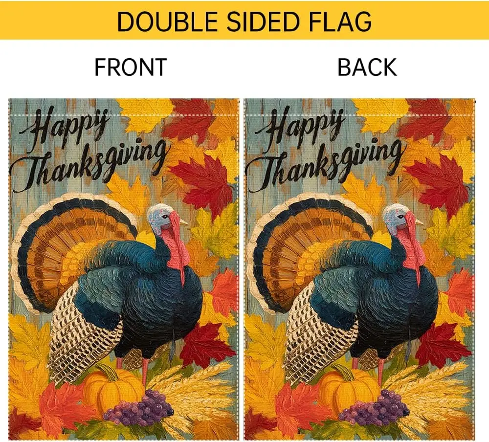 Happy Thanksgiving Garden Flag 12 x 18 Inch Double Sided Maple Leaf Thanksgiving Turkey Fall Garden Flags Pumpkin Decorative jaa