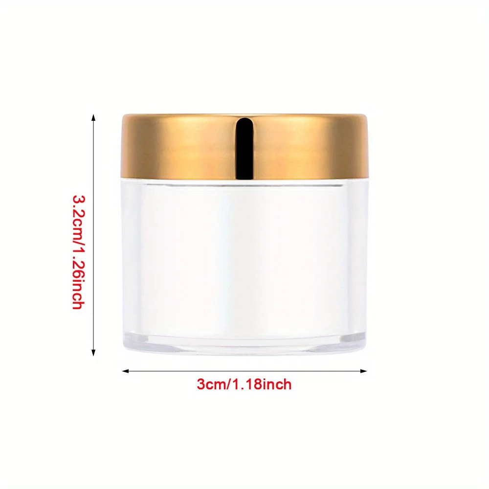 8 szt. Puste pojemniki do przechowywania ze złotą pokrywką na kosmetyki, puder do paznokci, żywność, butelki podróżne, przezroczyste plastikowe słoiki, próbki kremów do twarzy