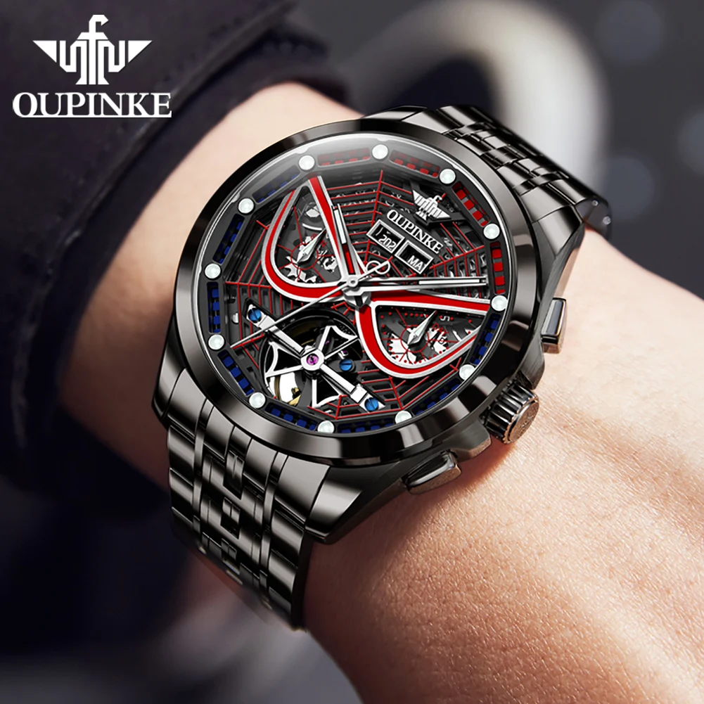 OUPINKE 3250 Mechanical Watch Man Flywheel Hollow Spider Series Fully Automatic Mechanical Wristwatches Original Man Hand Clock