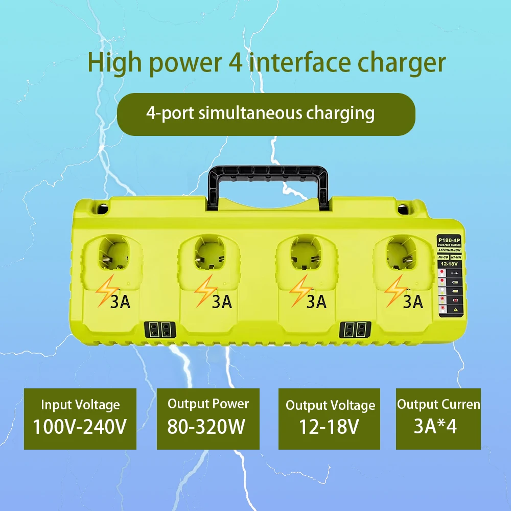 

4-port fast charging 3a*4 Ryobi NiCd replacement charger Ni-MH lithium-ion 12v14.4V18v battery P107P108P108ONE+p110