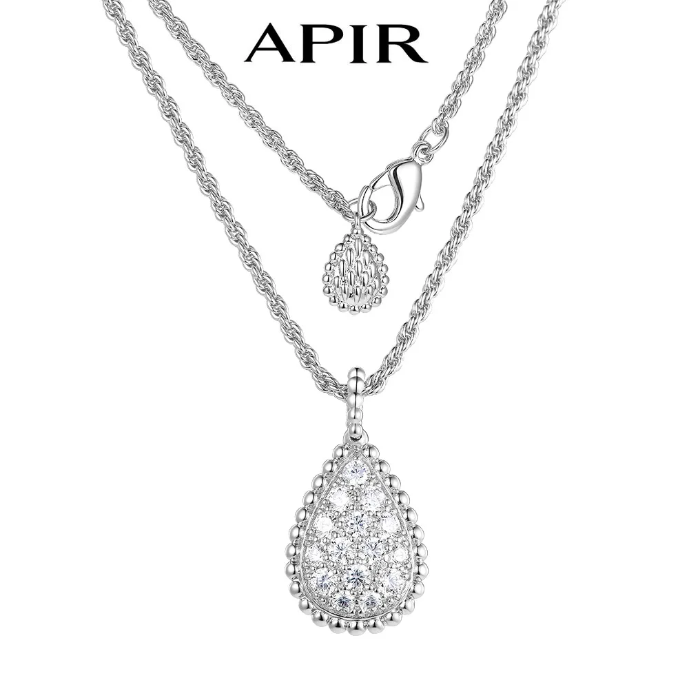 

APIR 18k Gold Plated 5A Zircon Large Water Drop Pendant Necklace for Women Diamond High Quality Luxury Jewelry Ladies Necklaces