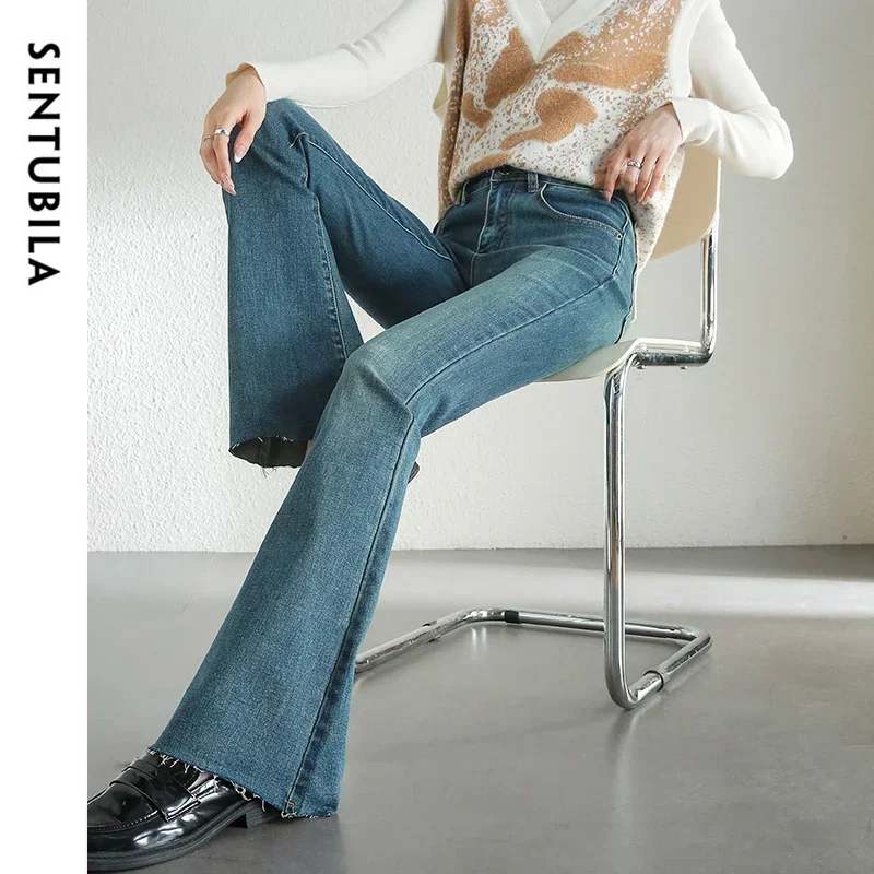 

SENTUBILA женские расклешенные джинсы, весна 202, винтажные отбеленные потертые джинсовые расклешенные брюки, женские уличные длинные брюки W43N56720