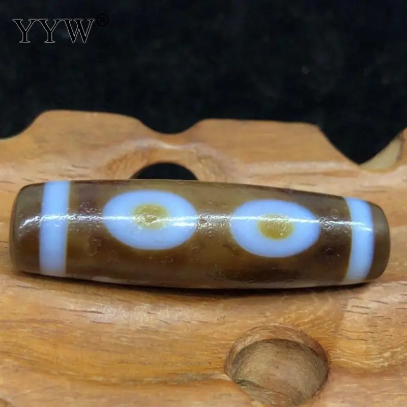 Excellent Tibetan 9 Eyes Dzi Bead Amulet Nature Agate Vein Tibet Halcedony Lucky Talisman Two-Sided Light Straight Hole Stone