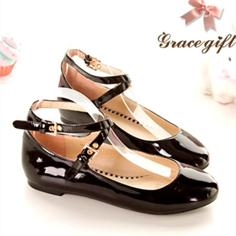 Ladies Big Size 33-47 Buckle Strap Patent Leather Round Closed Toe Flat With Thin Shoes Women Single Casual Summer Style Driving