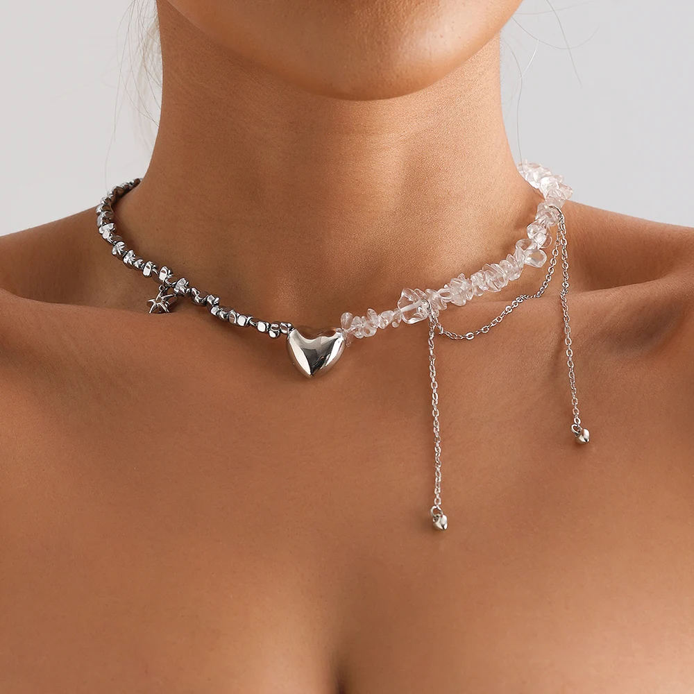 Joyería para fiesta y boda de tendencia, gargantilla de piedra Irregular, collar para mujer, elegantes collares con colgante de corazón y borlas, regalo de San Valentín
