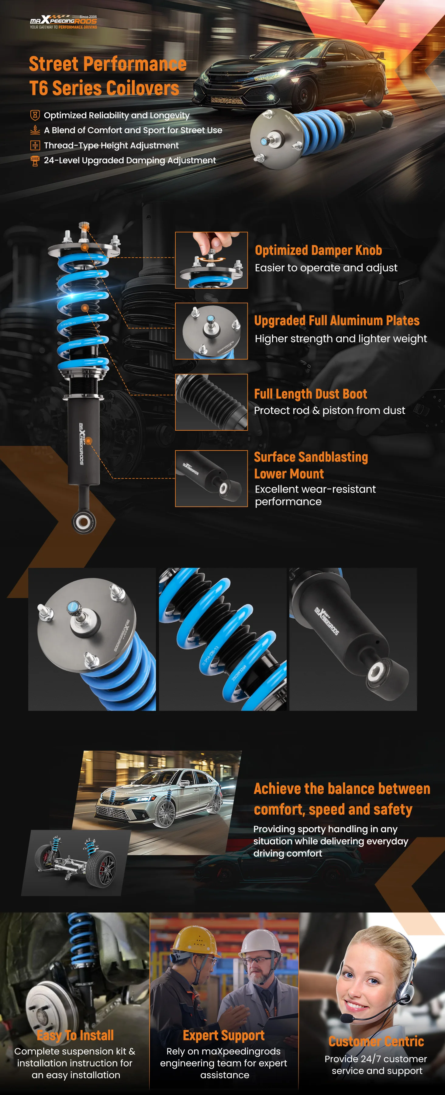 24 Way Damper Coilovers Lowering Suspension Kit for Lexus LS430 UCF40 01-06 T6 Coil Suspension
