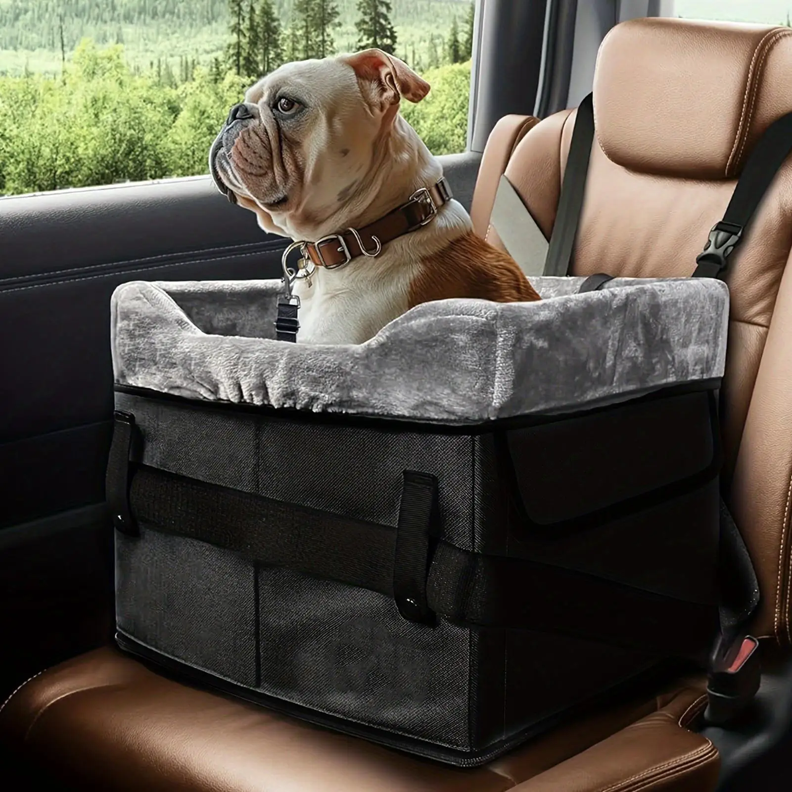 Travel Dog Plush Booster Bed with Storage Pockets dirt proof Car Central Control Handbag for raising dogs height