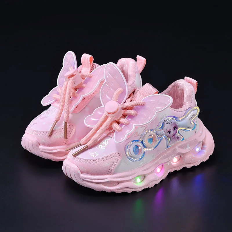 

Casual Shoes Disney Frozen Toddler Shoes Elsa Spring and Autumn Girls New Cartoon Children Butterfly Lights Baby LED Sneakers