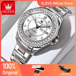 Olevs relógios femininos jovem moda elegante original quartzo famale relógio de pulso broca anel dial data semana à prova dwaterproof água luminosa