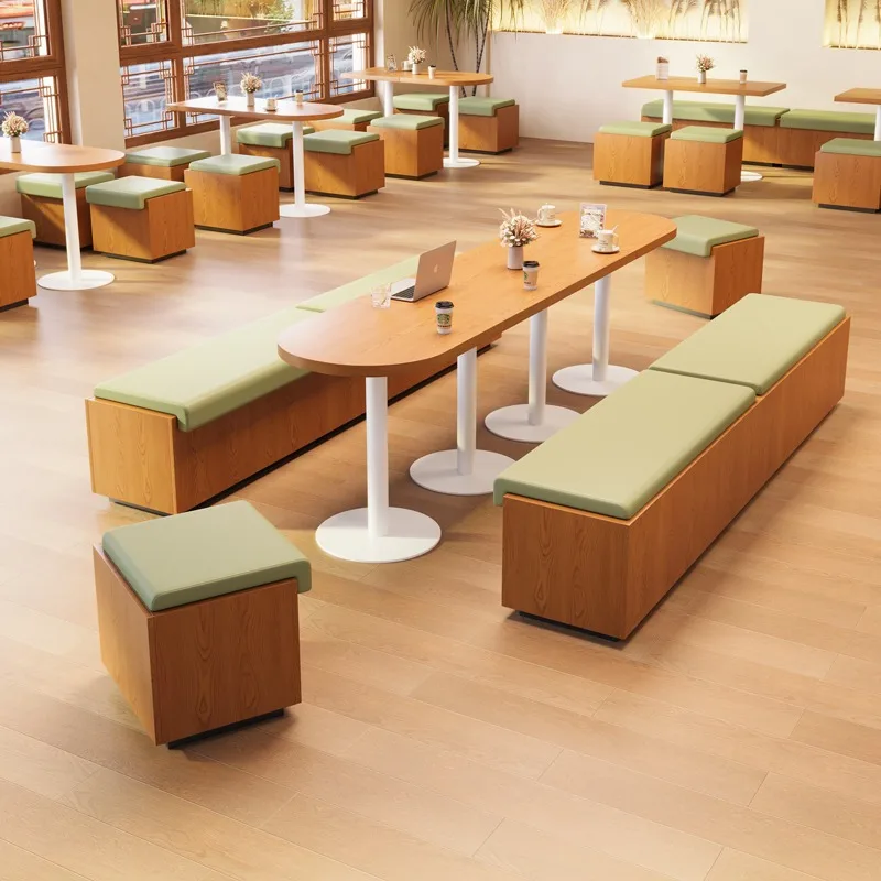 

Bench against the wall, dessert cafe, cake leisure area, milk tea shop table and chair combination, commercial