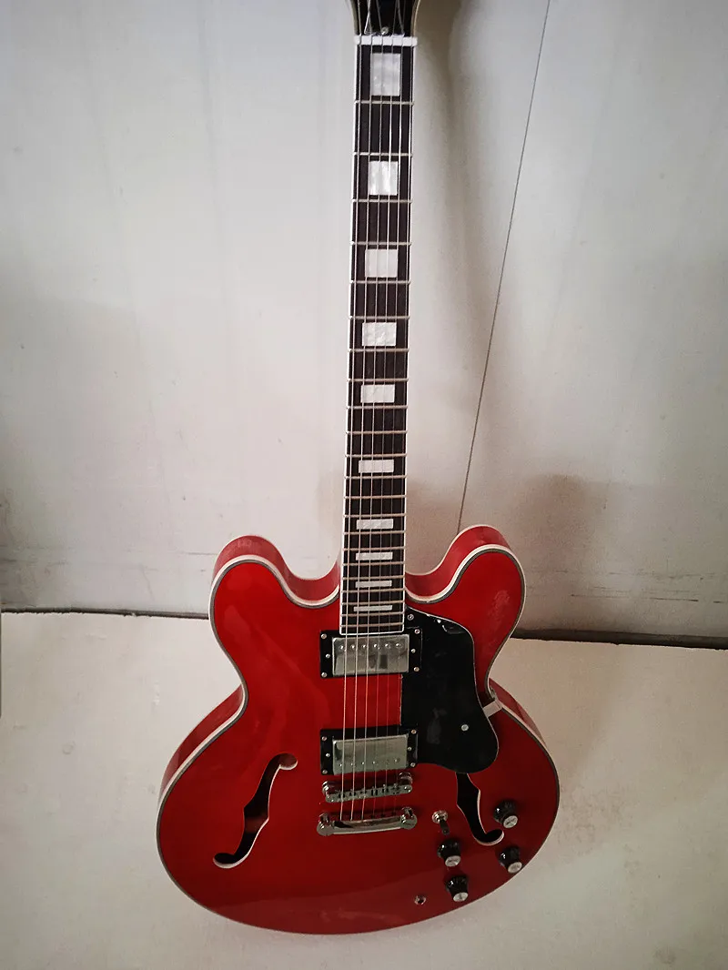 Electric Guitar 6-string Red Semi-hollow Jazz ES 335 Electric Guitar Transparent Red Color Rosewood Finger 40”