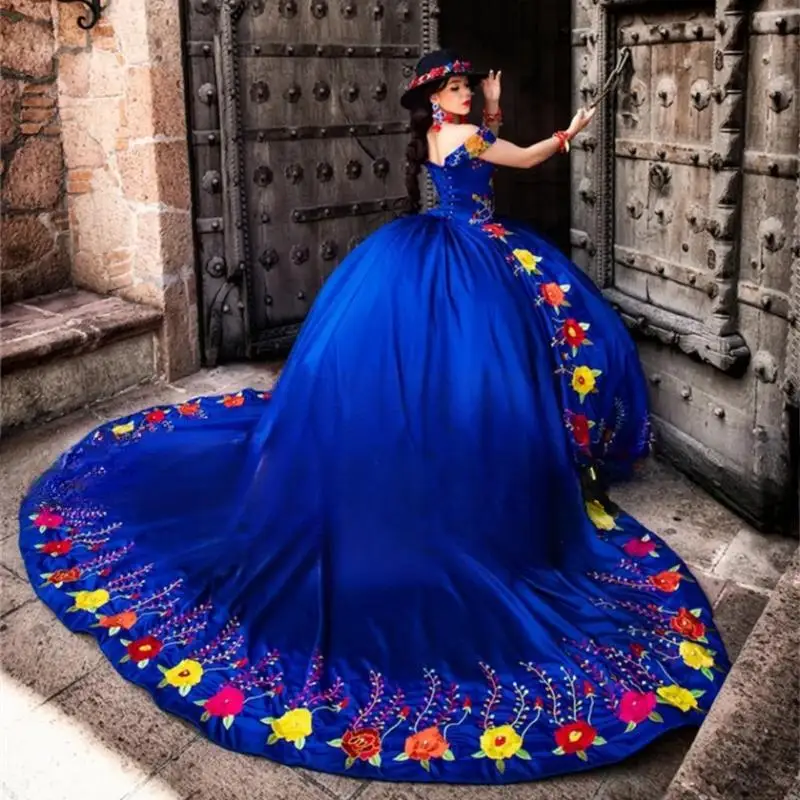 Vestido de quinceañera azul real de México, vestidos de quinceañera con cuentas de lujo, vestido dulce 16 bordado, vestidos de fiesta de graduación con cordones, 2024